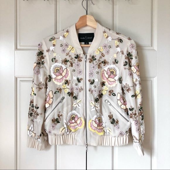 ✨  HP ✨  Needle & Thread Foliage Cluster Embellished Bomber - Picture 9 of 15